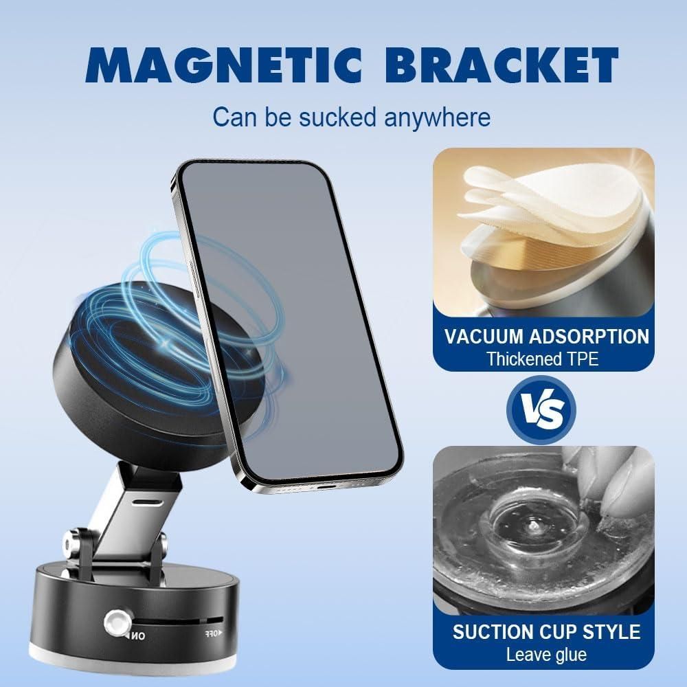 360° Rotating Magnetic Phone Holder for Car and Gym - Strong Vacuum Suction, Hands-Free Mount with Universal Compatibility & Windshield Phone Stand