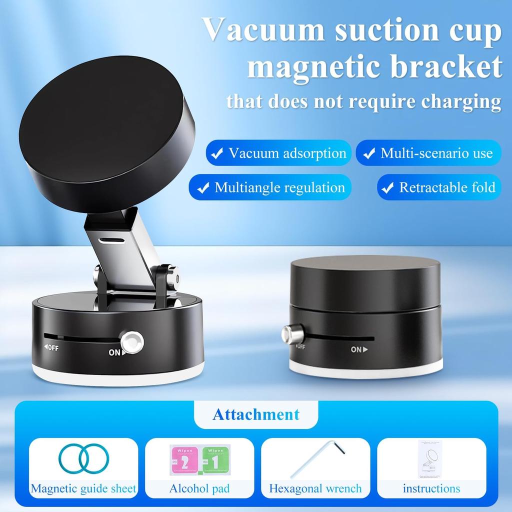 360° Rotating Magnetic Phone Holder for Car and Gym - Strong Vacuum Suction, Hands-Free Mount with Universal Compatibility & Windshield Phone Stand