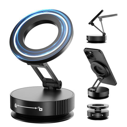 360° Rotating Magnetic Phone Holder for Car and Gym - Strong Vacuum Suction, Hands-Free Mount with Universal Compatibility & Windshield Phone Stand