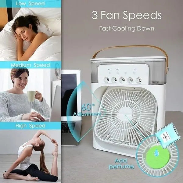 3-in-1 Portable Air Cooler. Cools, Humidifies, and Purifies the Air for a Fresh Feel.